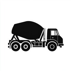 Fototapeta premium Stylized black silhouette of a concrete mixer truck on a white background, symbolizing construction and teamwork.