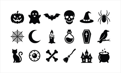 Fototapeta premium Comprehensive halloween icon set with spooky symbols and objects halloween collection silhouette