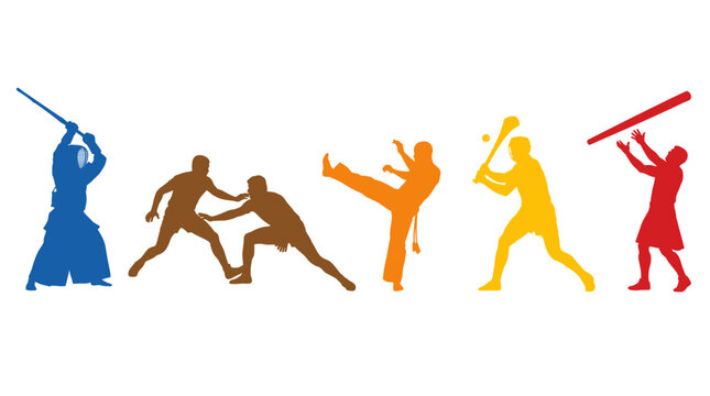 Colorful Silhouettes of Diverse World Sports and Traditional Games