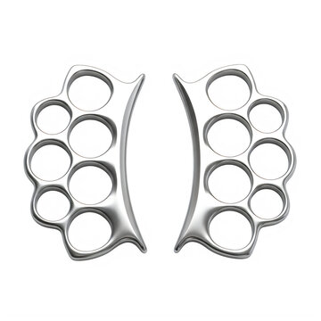 Pair of metallic brass knuckles for self defense isolated on transparent background