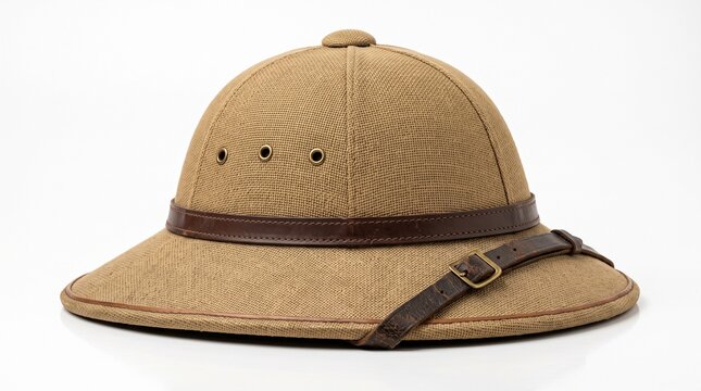 Khaki pith helmet with leather strap