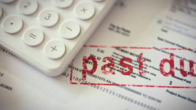 A close-up captures a red expired seal stamped on a utility bill, with nearby documents and a calculator, underscoring the need to verify bill dates and keep financial records accurate