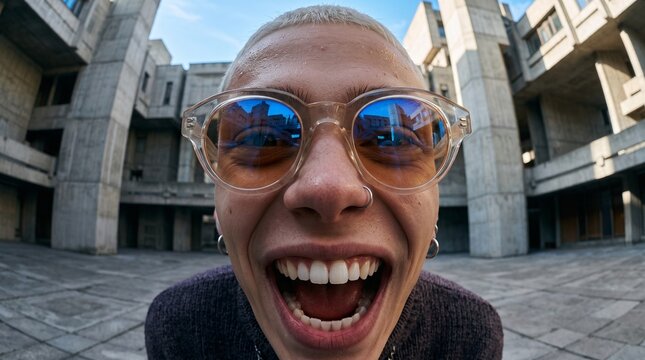 Excited Man in Sunglasses Making Funny Face Outdoors