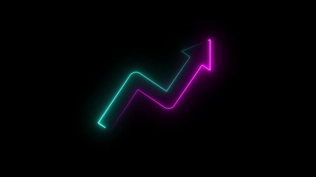 Abstract neon arrow business graph chart icon animation background. Market Recovery Concept. Successful growth trend Green line graph going Up 4k video