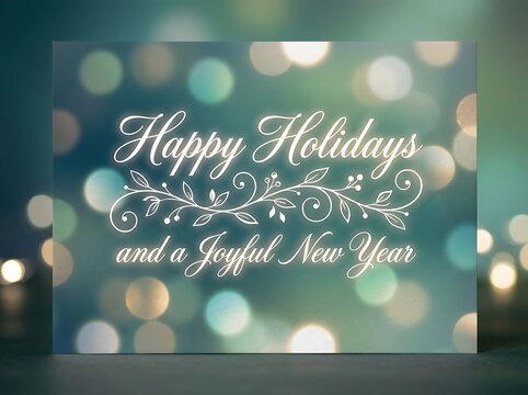 Elegant happy holidays and joyful new year greeting card with decorative floral design