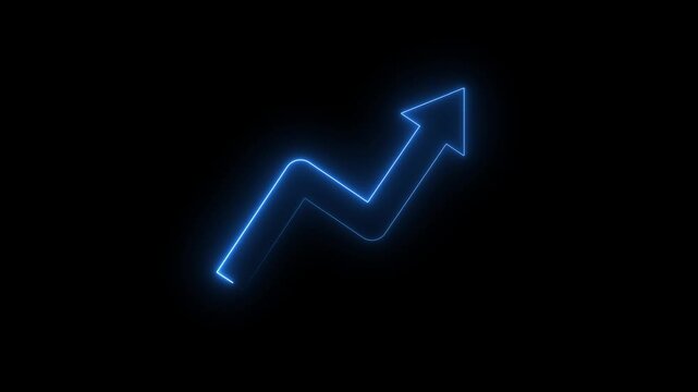 Glowing neon stock market charts on financial data view business graph up arrow rising Successful growth trend neon chart showing financial growth on background