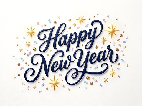 Beautiful elegant happy new year greeting card with stars confetti and decorative elements