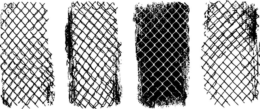 grunge chain link fence textures set four distressed metal mesh backgrounds for urban and industrial design