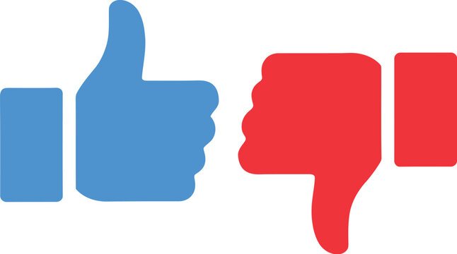Thumb up and thumb down social media like dislike icons for website feedback