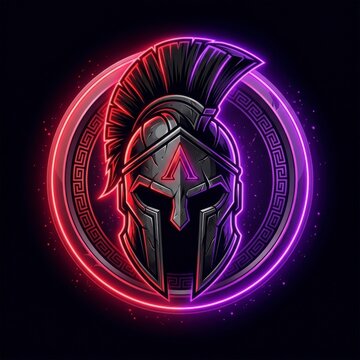 Neon spartan helmet warrior emblem