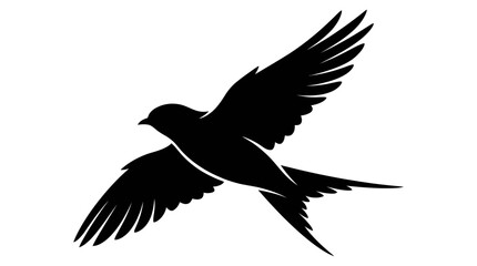 Naklejka premium Black silhouette of a flying swallow bird isolated on a white background.