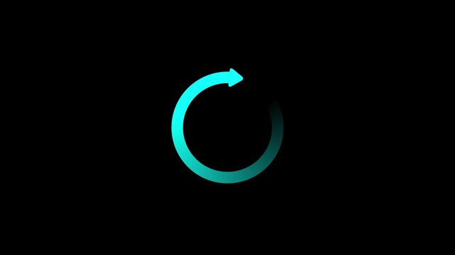Blue Circular loading bar animation with arrow pointer, buffering icon clip on black background