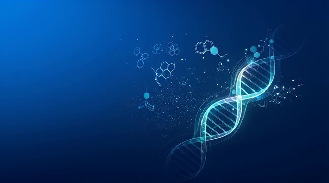 Abstract DNA Structure With Molecular Elements and Light Effects