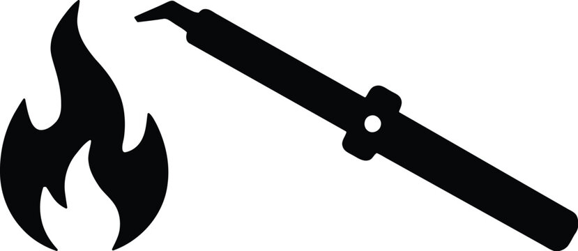 Black silhouette of blowtorch with flame for industrial or DIY use