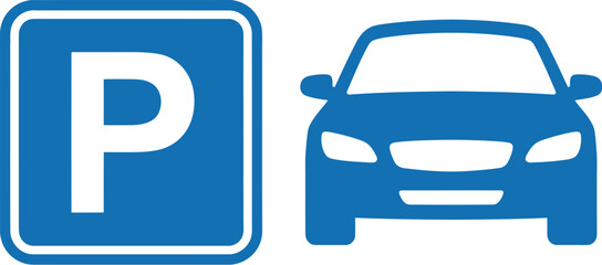 Blue parking sign icon with car silhouette for transportation and navigation design © SKY DRIVE