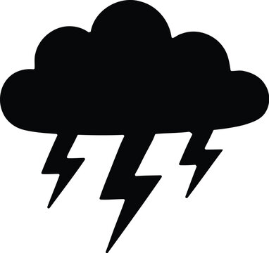 Dark stormy weather icon silhouette with lightning bolts for forecast and alert design