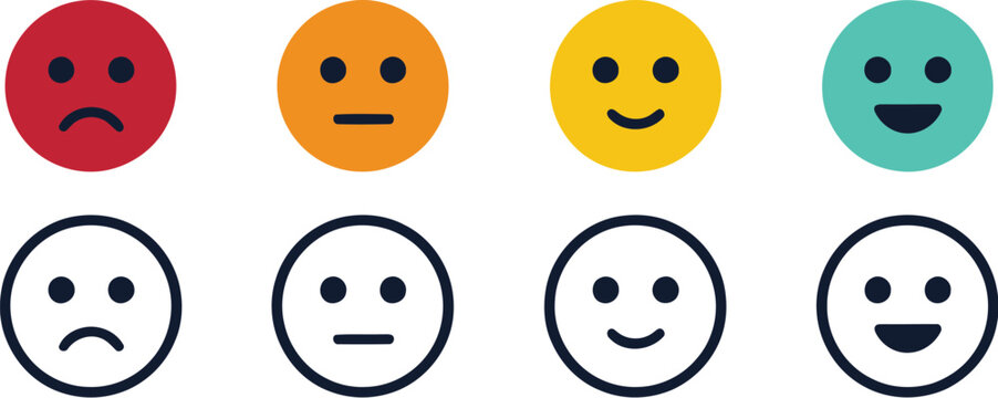 Colorful emoticon faces for digital communication and feedback