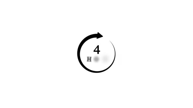4 Hours Countdown Timer Animation - Loading Circular Progress Bar, Time Duration Symbol, Deadline Concept, on a white background, with 4k video animation.