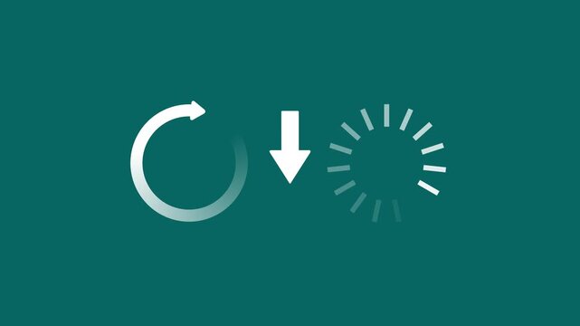 White  Minimalist downloading progress animation with black arrow and circular spinners on teal background.