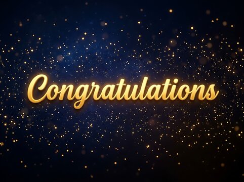 Golden shiny congratulations text with sparkling stars and particles celebration design