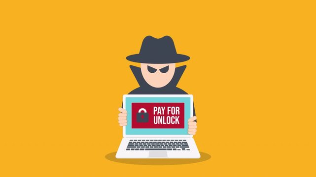 Ransomware Hacker Demanding Payment to Unlock Infected Computer Cyber Security Animation