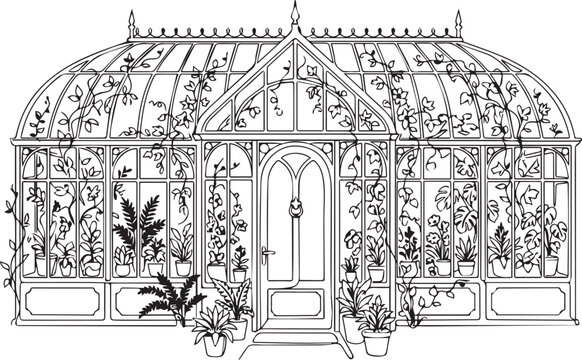 Victorian style greenhouse with plants and flowers