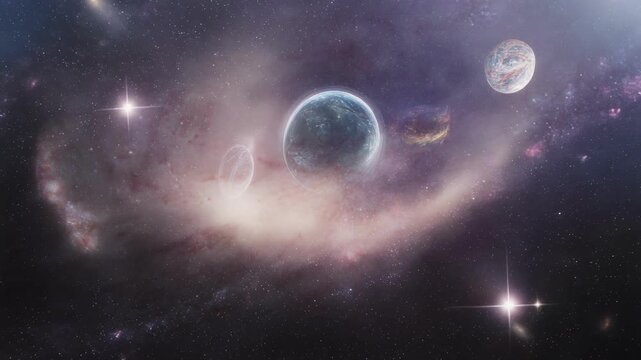 Stunning Cosmic Journey Through Galaxy, Planets, and Stars, Exploring Nebulae and Vast Beauty of Universe