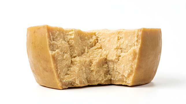 Wedge of Aged Hard Cheese Parmesan Isolated on White Background