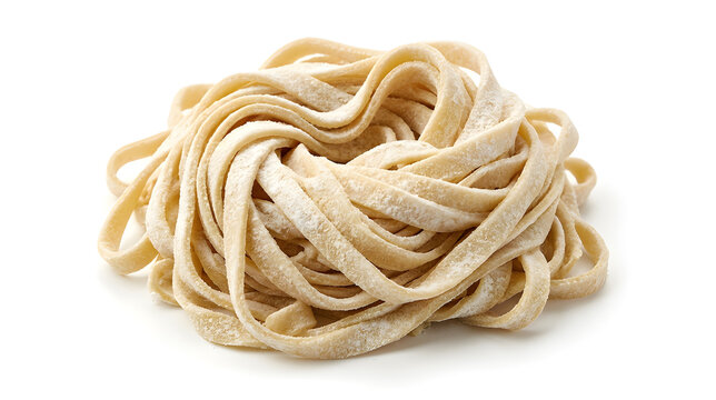 Nest of Fresh Uncooked Tagliatelle Pasta Isolated on White Background