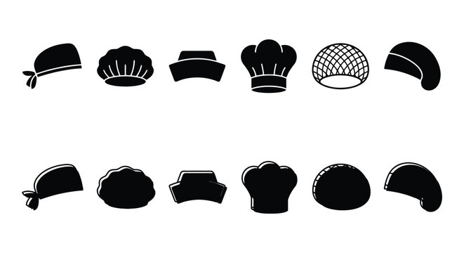 Variety Of Chef Hats Black Silhouette Vector Illustration