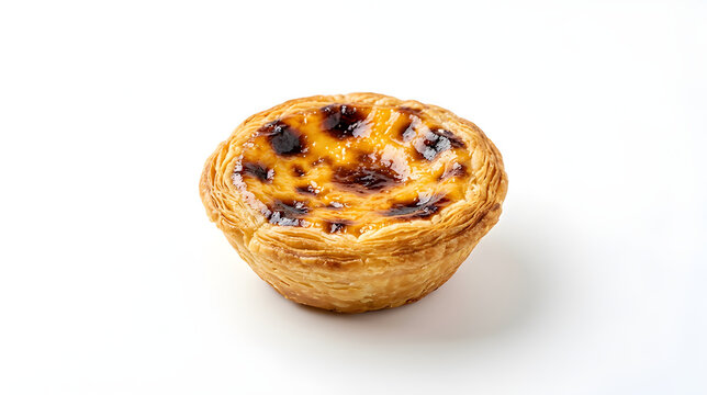 Traditional Portuguese Egg Tart Pastel de Nata Isolated on White Background