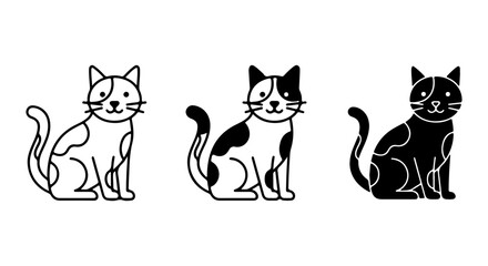 Fototapeta premium Cute Cat Icons Set, Simple Line Art and Silhouette Vector Illustrations
