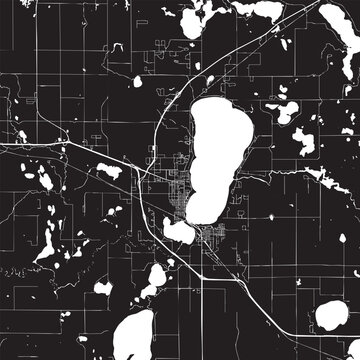 Bemidji Minnesota city map vector illustration. Black and white street map of Bemidji MN USA