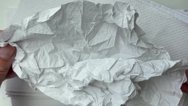 A person smoothing out a crumpled paper towel for creativity concept