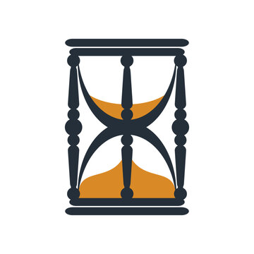 Sandglass isolated sand-timer icon. Vector hourglass with flowing sand, device to countdown time