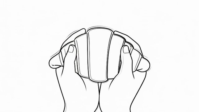 A simple black line drawing of a fresh croissant