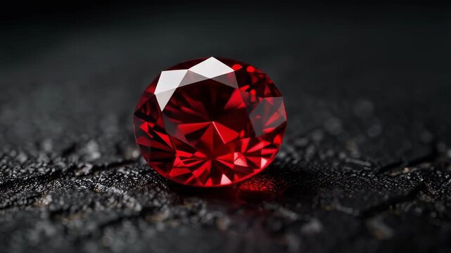 Radiant Red Gem Sparkling Brilliance in Close Up on Textured Dark Surface, Showcasing Unique Gemstone Elegance and Beauty