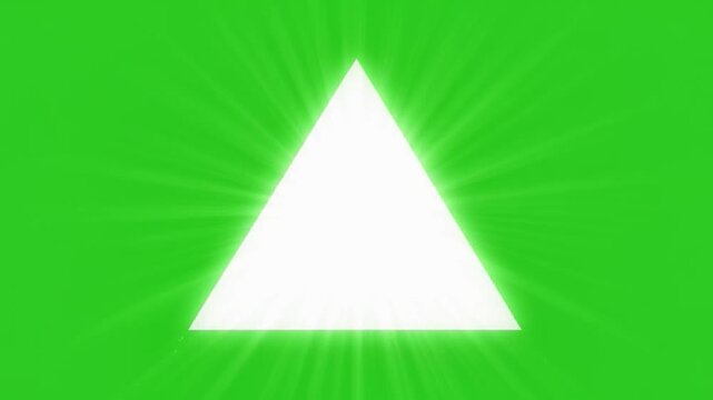 A glowing white triangle sits on a solid green background