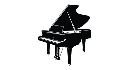 Black Silhouette Of A Grand Piano On A White Background © Urmi512