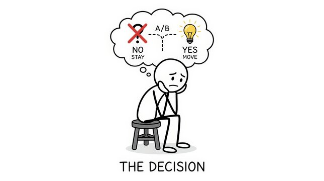 Decision Stick Figure Man Thinking AB Options Isolated on White Cartoon Illustration