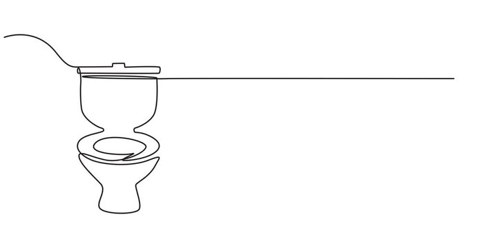 Animated self drawing of  Toilet line art, simple drawing of a modern toilet with the lid up animation video Modern white ceramic toilet with its lid up is depicted in a minimalist continuous line ,4K