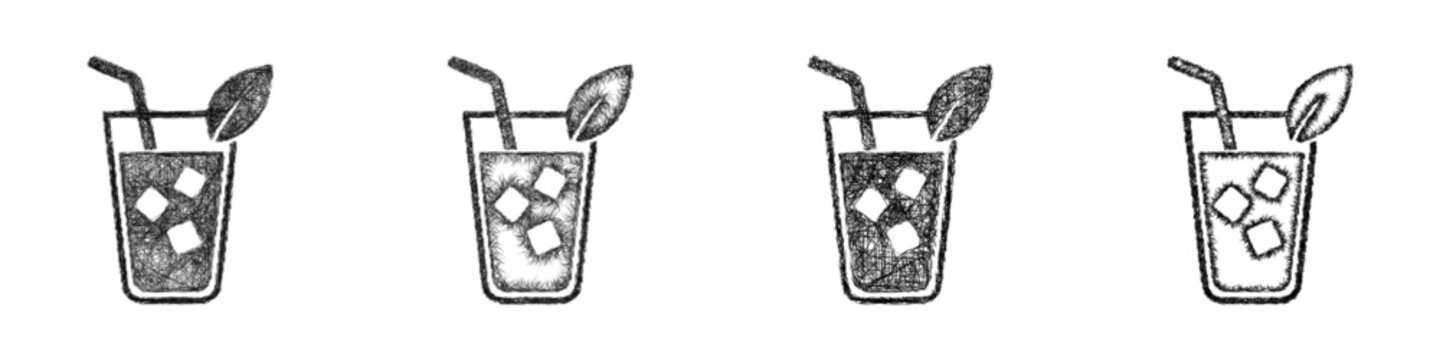 Black and white sketch iced tea icon design set