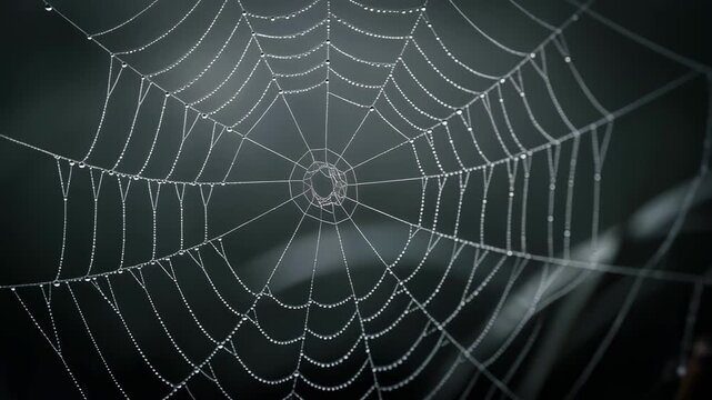 Glistening Dew Drops on Spider Web Close Up View of Natures Intricate Patterns in Soft Diffused Light