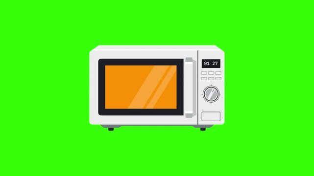 Kitchen microwave oven cooking loop animation on green screen