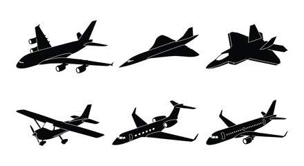 Aircraft silhouettes on a white background vector illustration © Nayem