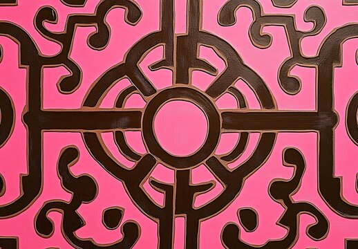 Brown decorative floral ornament on bright pink background