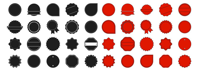 Set of red and black badge and label shapes. Flat vector icons on transparent background. © Alla