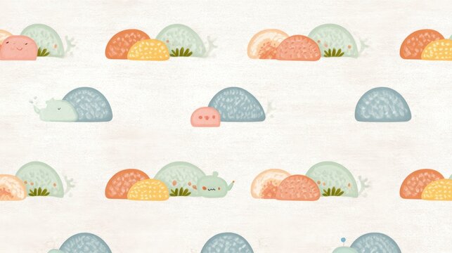 Cute watercolor style illustrations of playful hamsters and colorful food from vegetables and fruits in a whimsical pattern minimalist cute tea party wallpaper