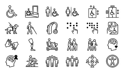 Fototapeta premium Accessibility and Inclusion Monochrome Vector Icon Pack