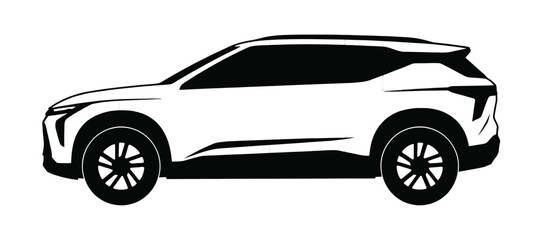 Naklejka premium Modern sedan and hatchback car silhouette collection. Simple black vector cars for automotive designs and illustrations. Car silhouette icon set with sedan hatchback convertible SUV wagon minivan.